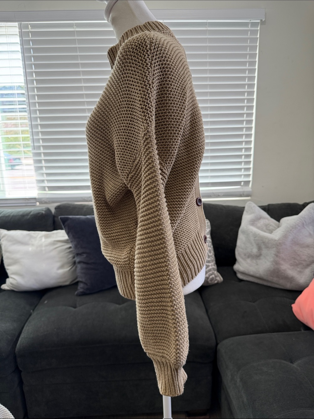 Alex Mill Button-Back Crewneck Sweater — Vintage Khaki Tan - Picture 6 of 13